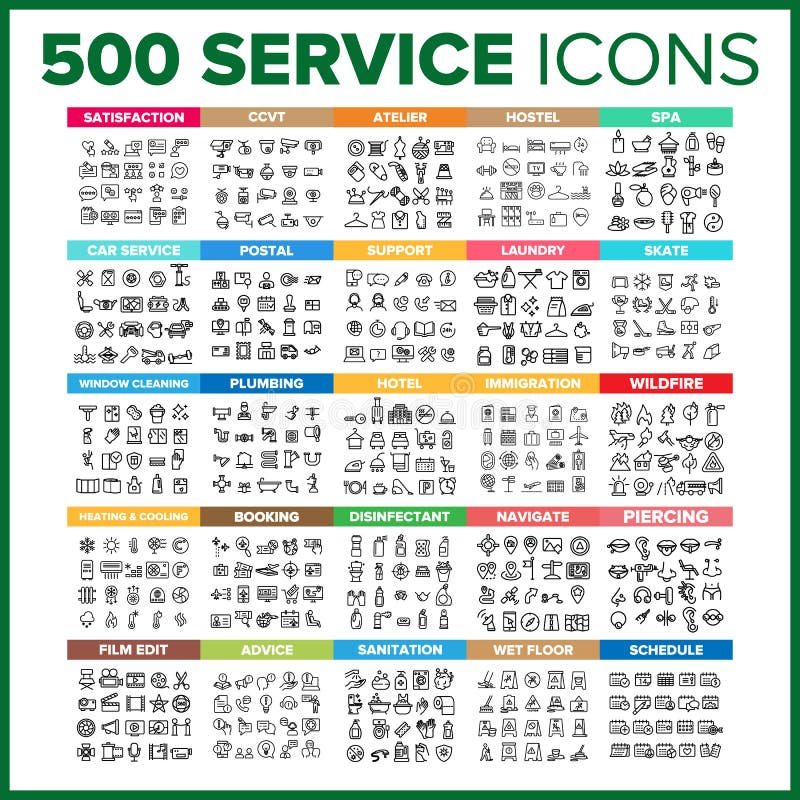 Service Icon Thin Line Big Set Vector stock illustration