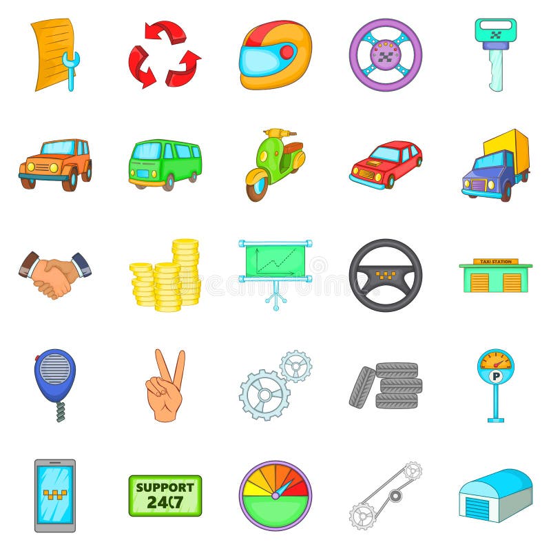 Service Icons Set, Cartoon Style Stock Vector - Illustration of garage