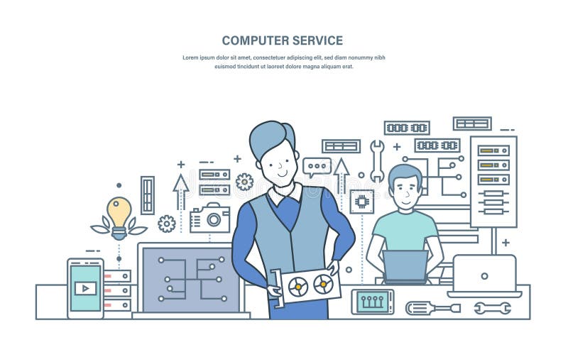 Service informatique Réparation, entretien d'équipement au centre de service illustration libre de droits Service informatique Réparation, entretien d'équipement au centre de service illustration libre de droits