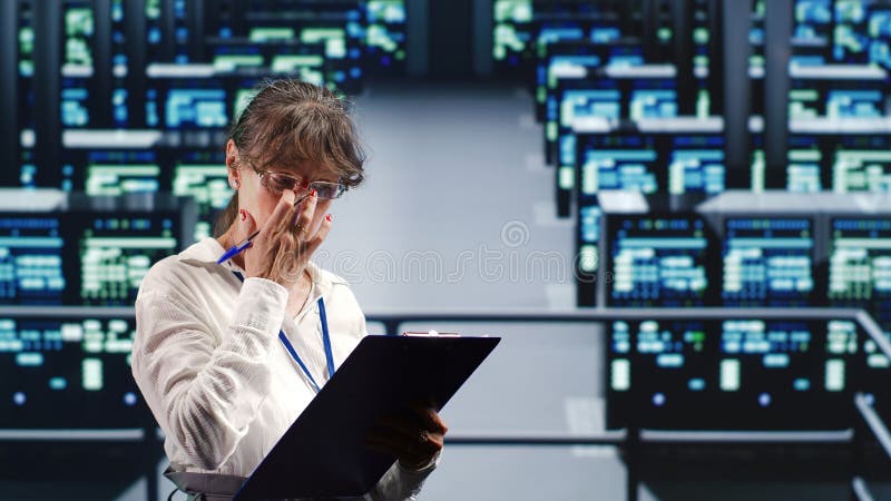 Serviceman doing regular server updates royalty free stock photo