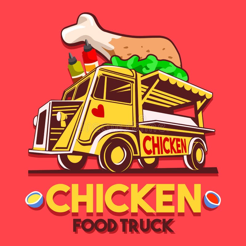 Servicio curruscante Vect de Fried Chicken Wings Fast Delivery del camión de la comida ilustración del vector