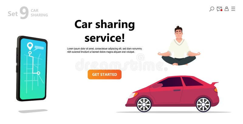Servicio de la distribución de coche Hombre y coche tranquilos de la yoga ilustración del vector Servicio de la distribución de coche Hombre y coche tranquilos de la yoga ilustración del vector