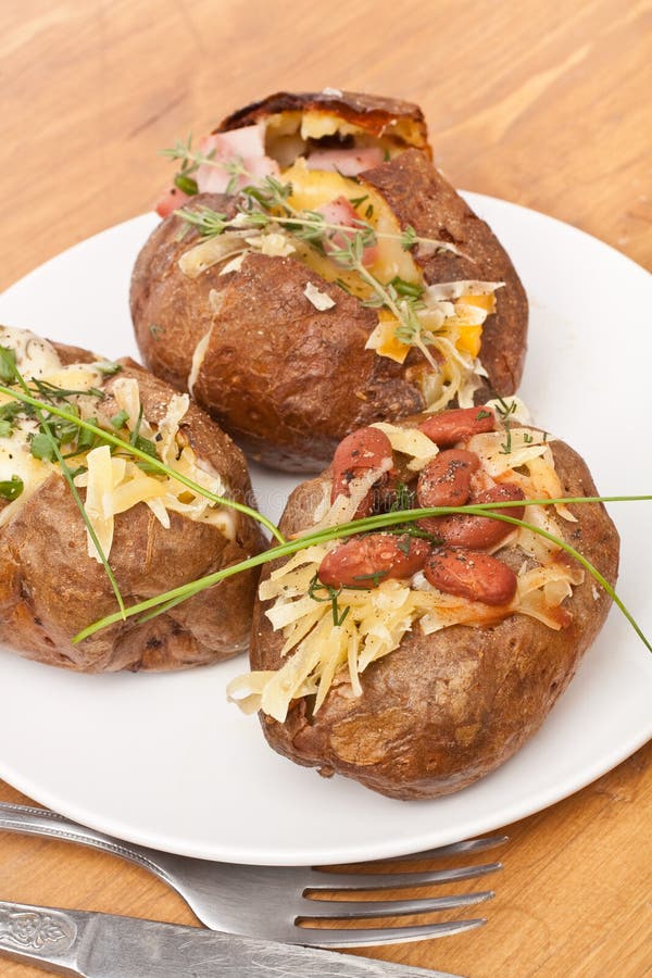 Serving of Baked Jacket Potatoes Stock Image Image of oven, diet
