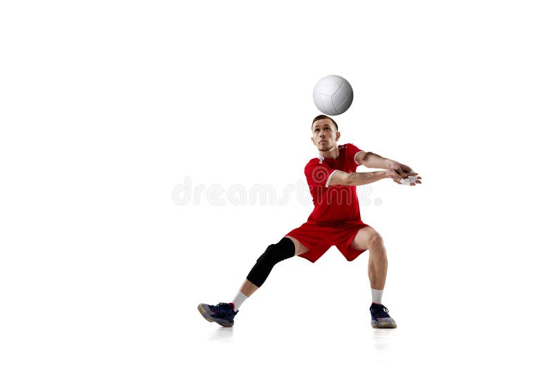 Serving Ball. Young Concentrated Man, Professional Volleyball Player in ...