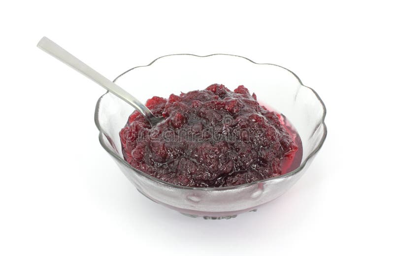 Serving of Cranberry Sauce in Dish with Spoon Stock Photo Image of