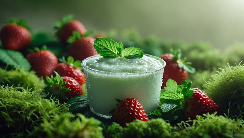 Refreshing Strawberry Mint Yogurt Parfait in Glass royalty free illustration