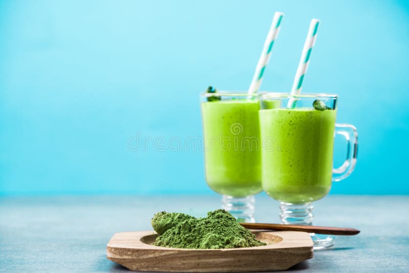 Serving Matcha green tea milk shake stock photos