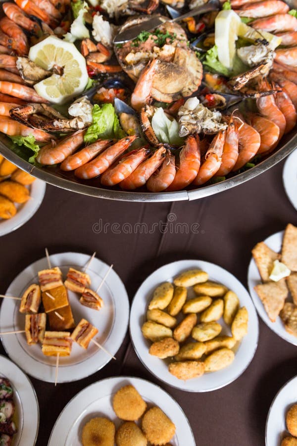 Serving Plate Seafood and Crab in Big Metal Dish Stock Image Image of
