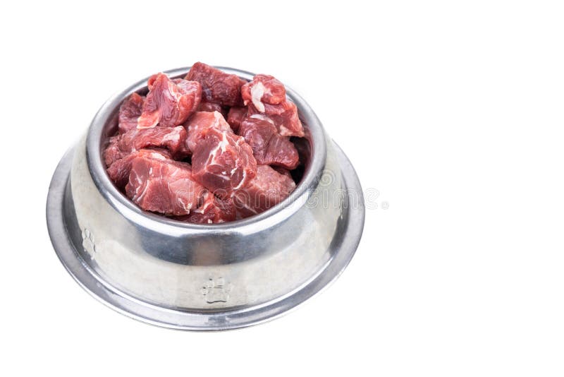 Serving of Raw Barf Beef Meat Chunk for Dog Meal with Spinach Vegetable