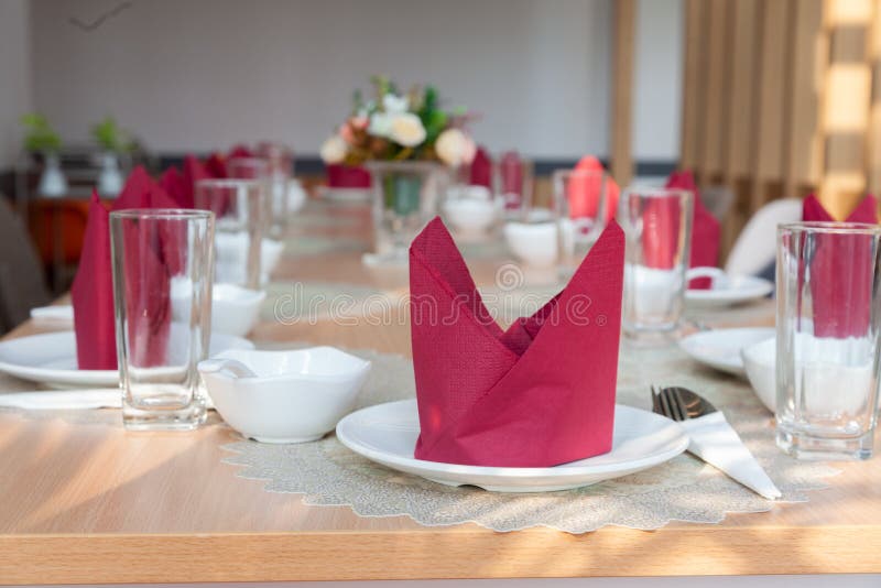 Serving Table Setting For Party With Red Napkin Stock Image