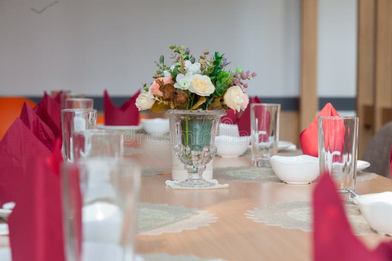 Serving Table Setting For Party With Red Napkin Stock Image