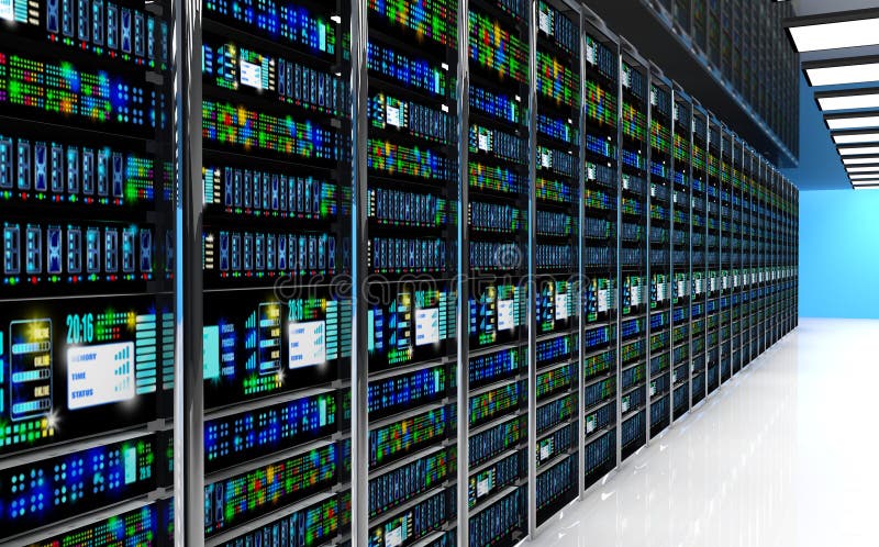 Serweru pokój w datacenter, pokój wyposażający z dane serwerami royalty ilustracja