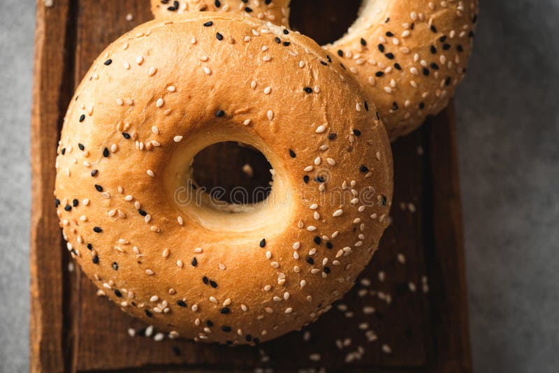 Sesame Bagels on Wooden Board Stock Image Image of nutrition, healthy 170520833