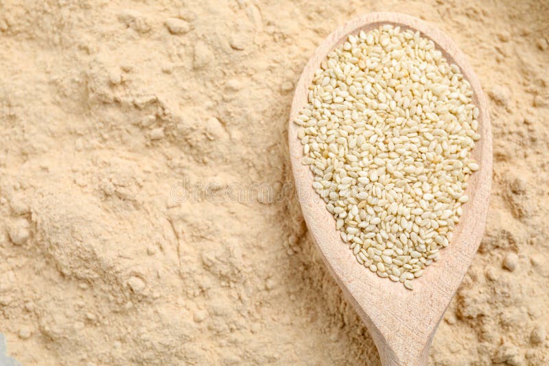 Sesame Flour and Spoon with Seeds, Closeup Stock Photo Image of cook