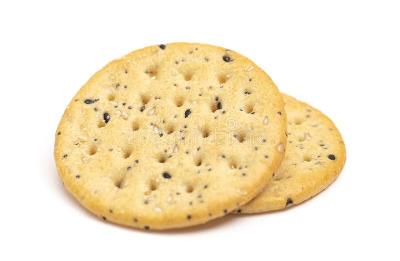 Sesame and Poppy Seed Crackers on a White Background Stock Photo