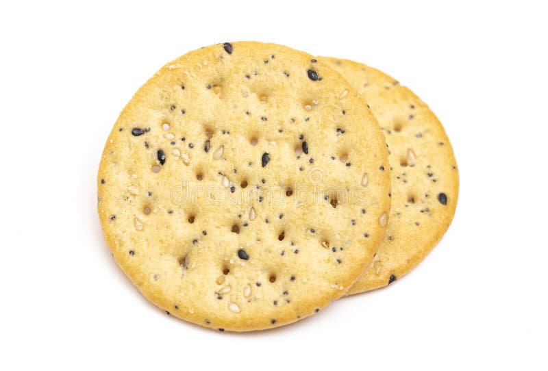 Sesame and Poppy Seed Crackers on a White Background Stock Photo