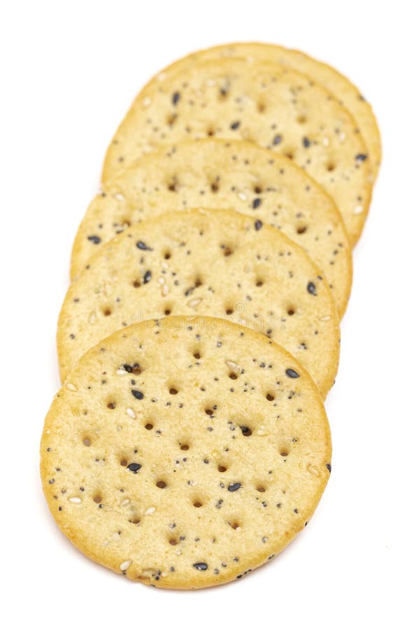 Sesame and Poppy Seed Crackers on a White Background Stock Image
