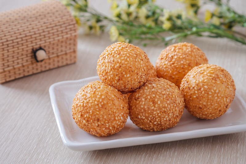 Sesame Seed Balls on White Plate Stock Photo Image of confectionery