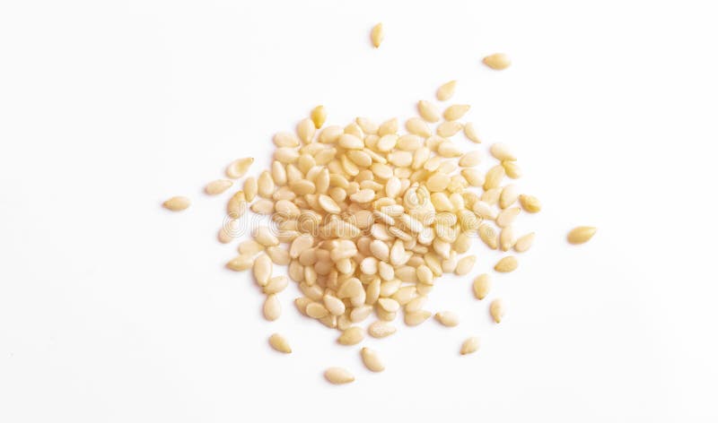 Sesame seeds isolated on white background top view, macro