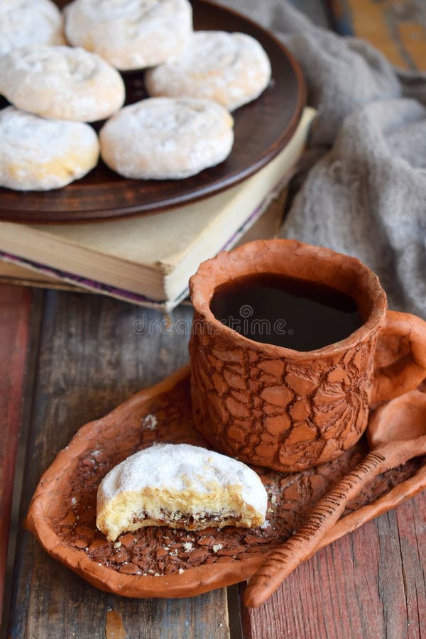 Sesame Shortbread with Date Stuffing. Middle Eastern Cookies. Eid and Ramadan Dates Sweets. Kahk