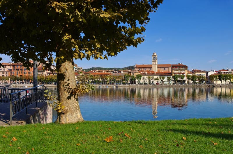 Sesto Calende on Lake Lago Maggiore Stock Photo Image of skyline