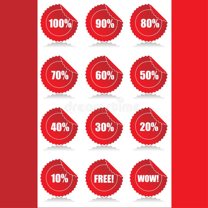 Set of 12 Glossy sales tags stickers with discount