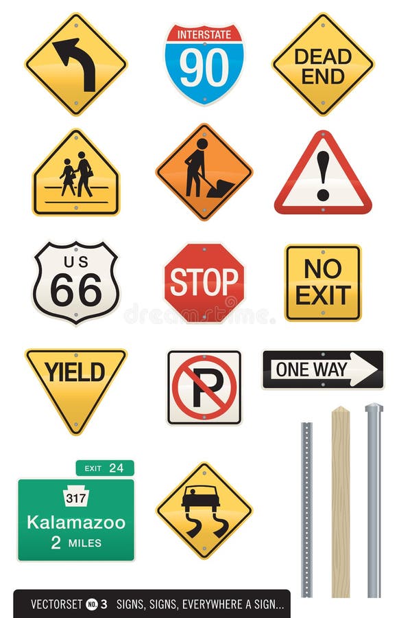 Set of 14 Highway Signs stock illustration Set of 14 Highway Signs stock illustration