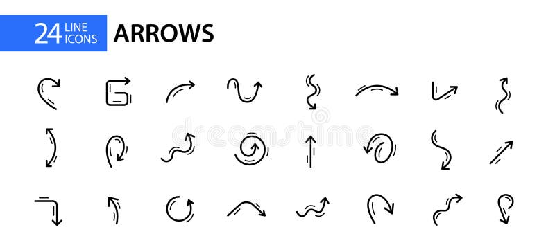 Set of 24 Pixel Perfect Arrow Icons. UI or Infographic Elements Stock