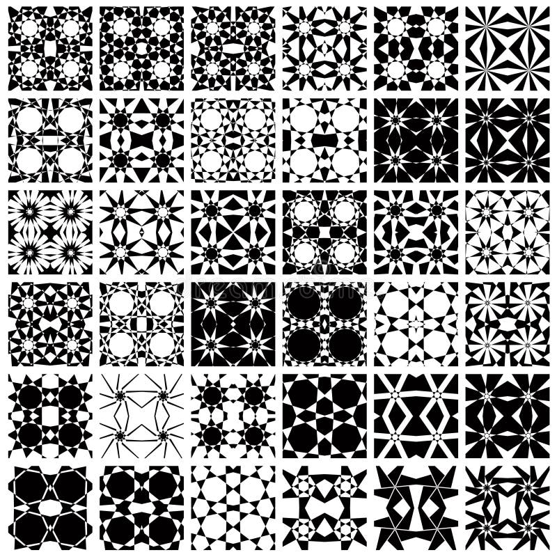 Set of 36 monochrome patterns. vector illustration