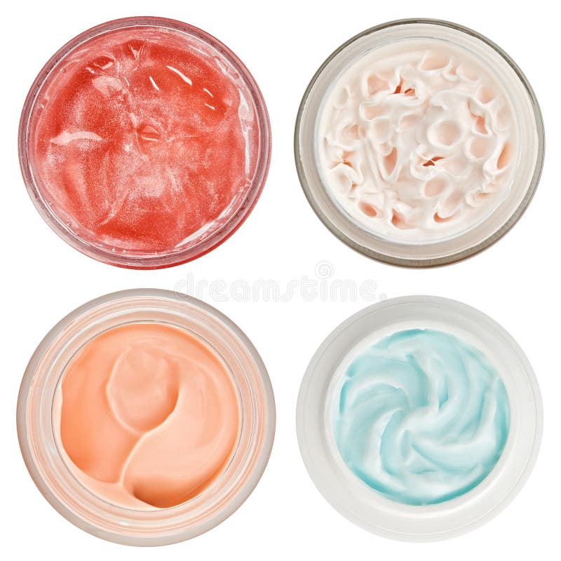 Set of 4 different dermal creams and gels isolated on white