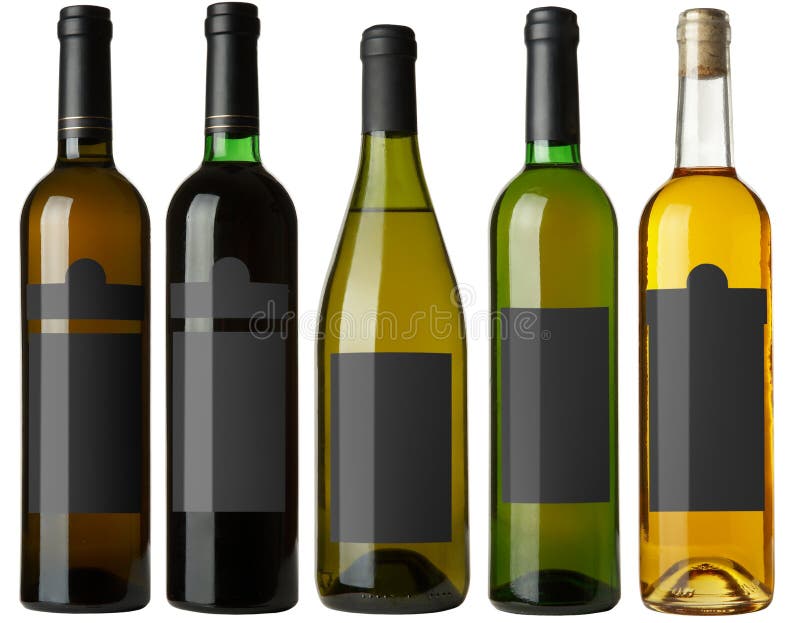 Set 5 bottles with black labels