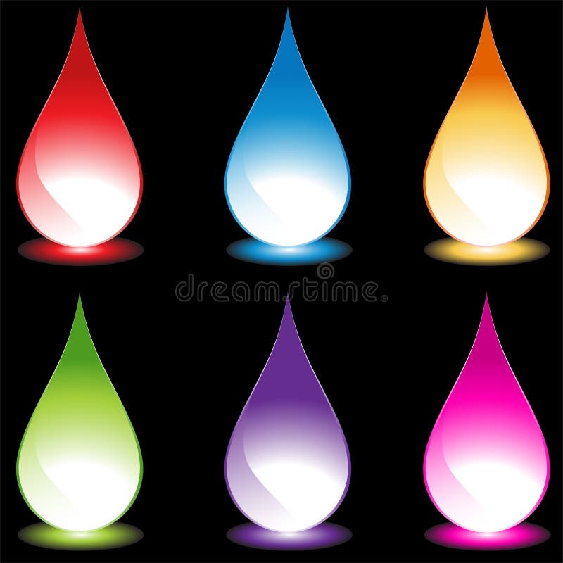 Set of 6 Water Droplets - black background