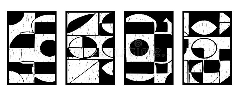 Set of 4 Abstract black and white pattern. For use in graphics. Minimalist illustration for printing on wall decorations vector illustration