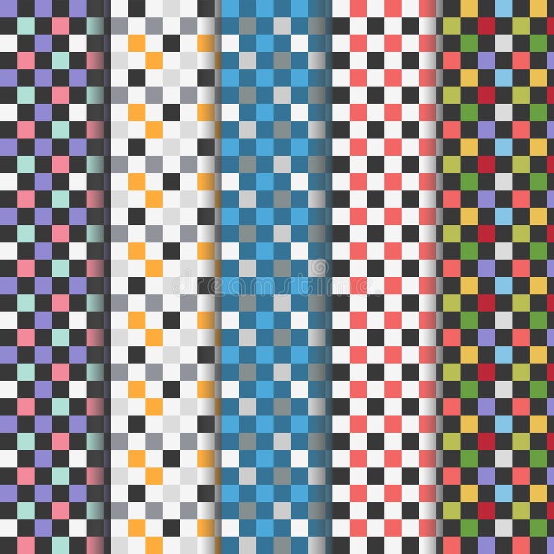 Set of Abstract Colorful Checkered Seamless Patterns Stock Vector
