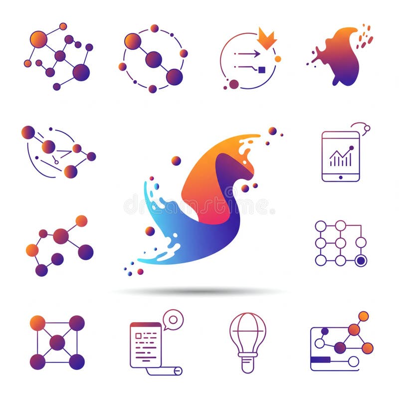 A set of abstract, colorful icons, using gradient shades of orange, purple, and blue royalty free illustration