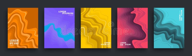Set of Abstract Colorful Posters. Covers Template Design. Curved Lines Backgrounds Imitating Paint and Colored Liquids, Fluid stock illustration