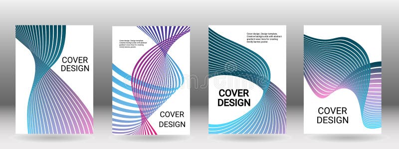 Covers. Set of 4 covers. Shades of blue green wavy parallel gradient lines ribbons. EPS vector. Covers. Set of 4 covers. Shades of blue green wavy parallel gradient lines ribbons. EPS vector