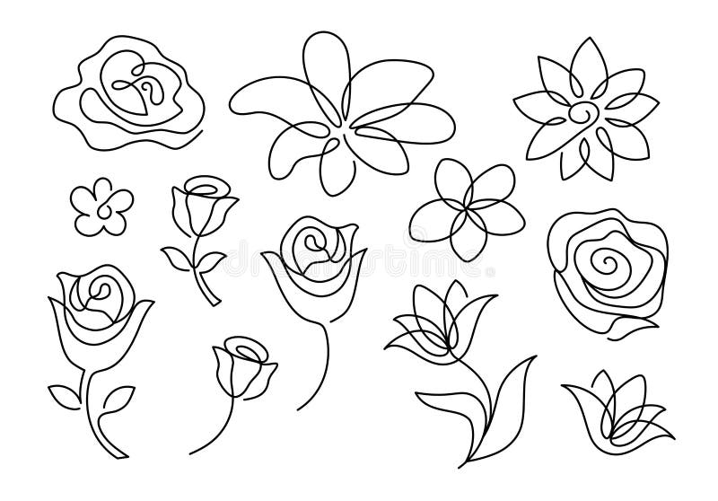 Set of Abstract Flowers in a Modern Line Style. Stock Vector ...