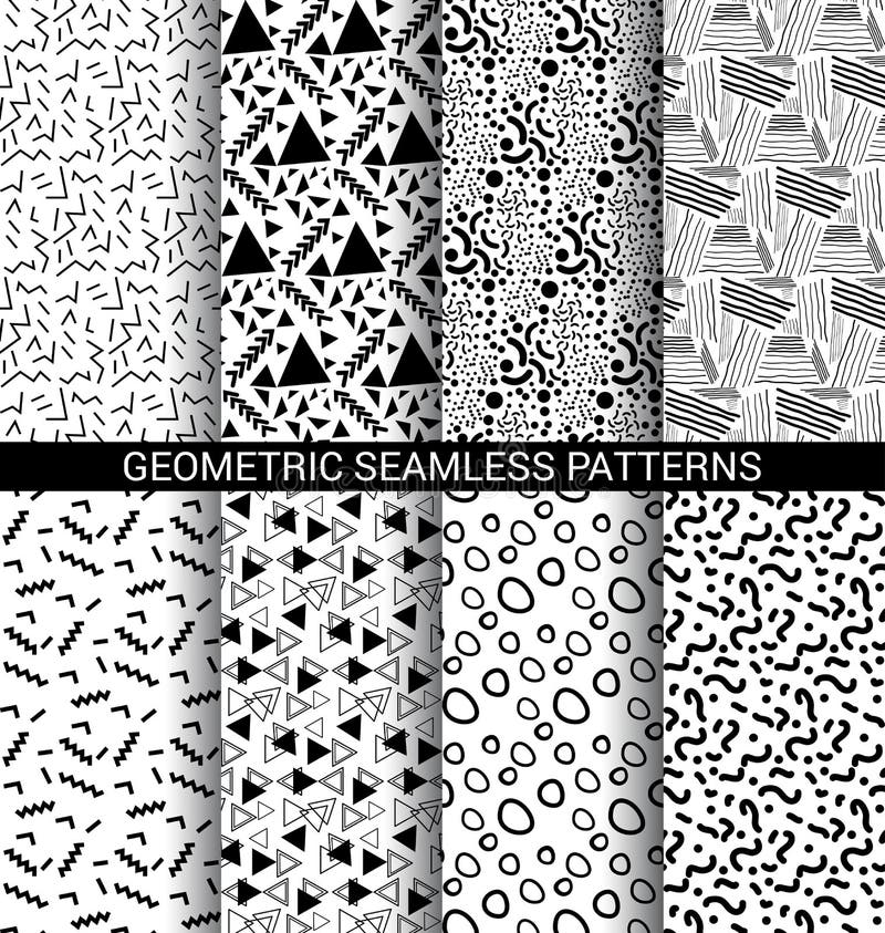 Set of abstract geometric seamless patterns vector illustration