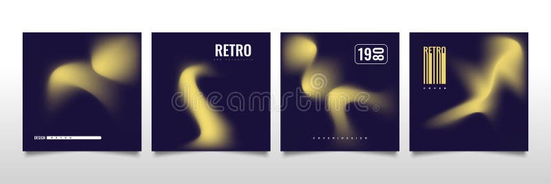 Set of Abstract Gradient Cover or Poster Design with Futuristic Retro Style. Blurred Fluid Background vector illustration