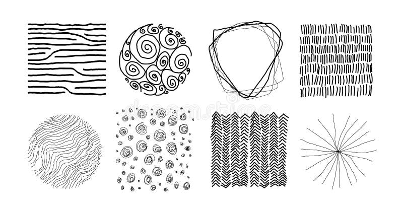 Set of abstract handmade black graphic elements, for decoration, invitations, print, posters, card, fabric. Random asymmetrical stock illustration