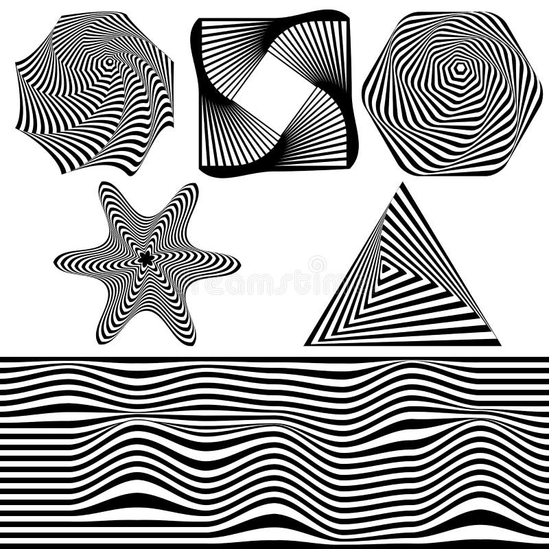 Set of Abstract Optical Art Elements for Concept Design. 3d Optical Illusion, Line Art. Minimal
