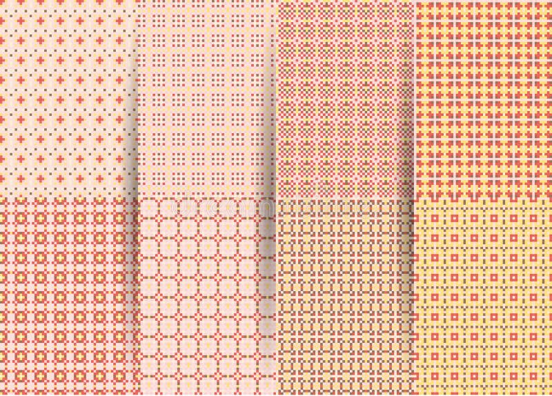 Set of 6 abstract seamless checkered geometric patterns. Vector pink geometric ackground for fabrics, prints, children`s clothes. stock illustration Set of 6 abstract seamless checkered geometric patterns. Vector pink geometric ackground for fabrics, prints, children`s clothes. stock illustration
