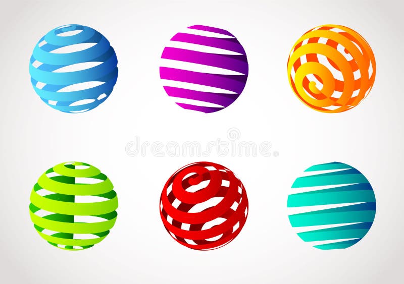 Set of abstract spiral color sphere vector illustration