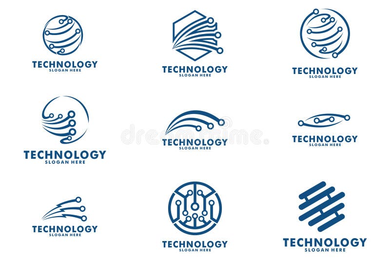 Set of Abstract tech logo design. Technology logo design vector collection royalty free illustration