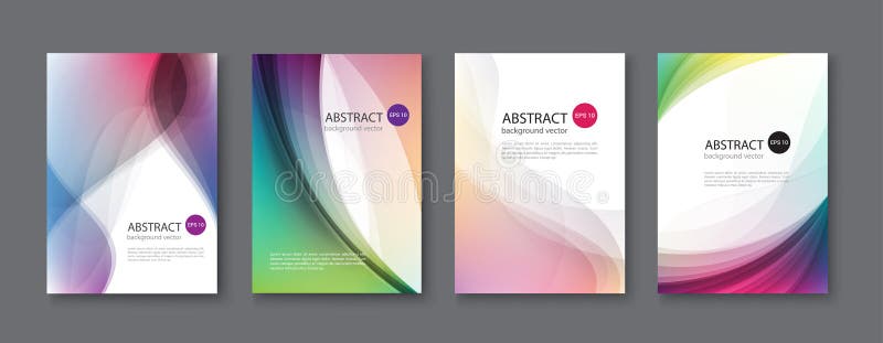 Set of abstract vector backgrounds with line waves. Vector illustration. stock illustration