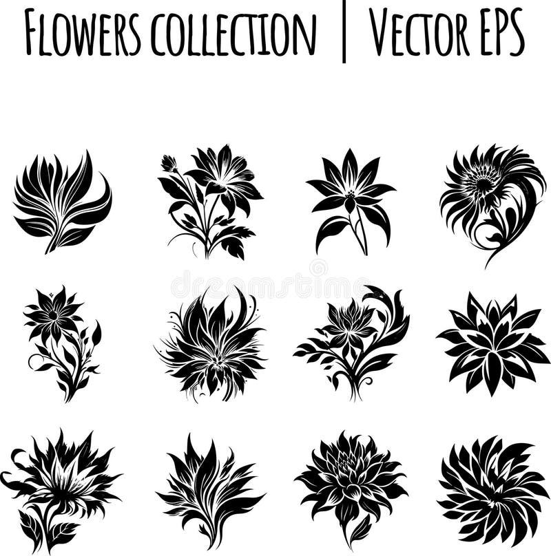 Set of Abstract Vector Flowers Symbols. Good for Logo, Patterns Stock