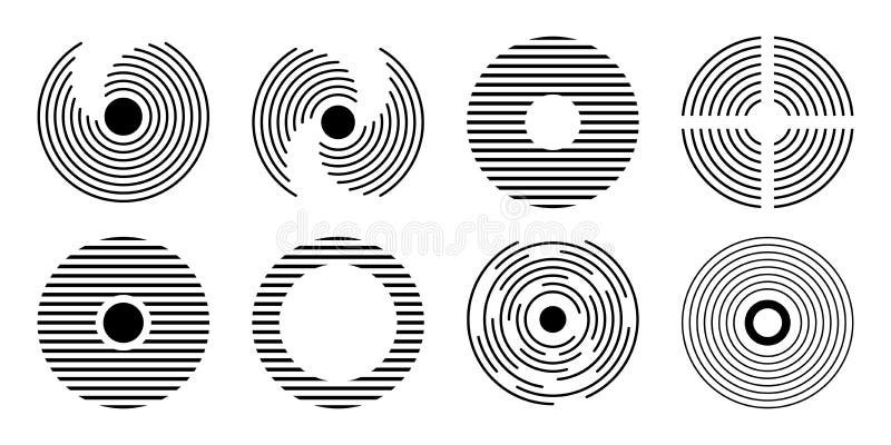 Set of abstract vector striped circles, round shapes, icons royalty free illustration
