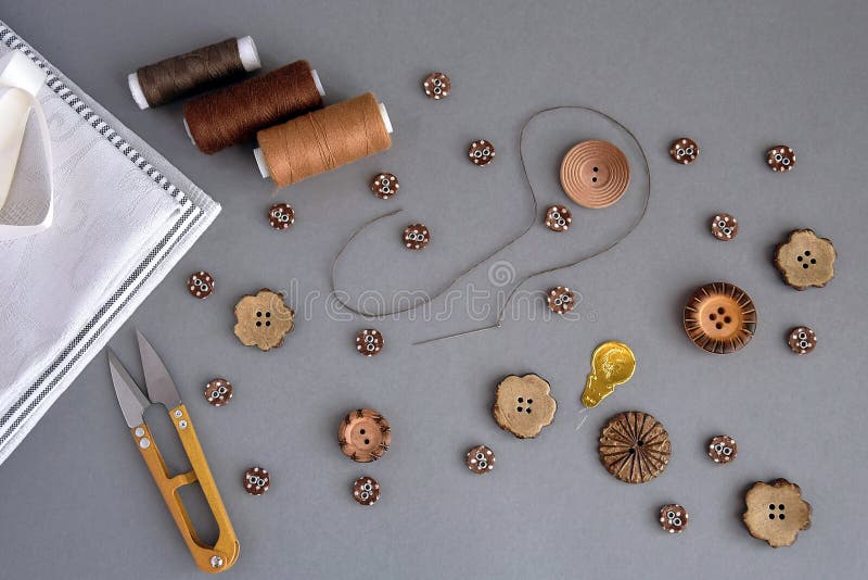 Accessories for Sewing and Needlework: Buttons, Scissors, Needle with ...