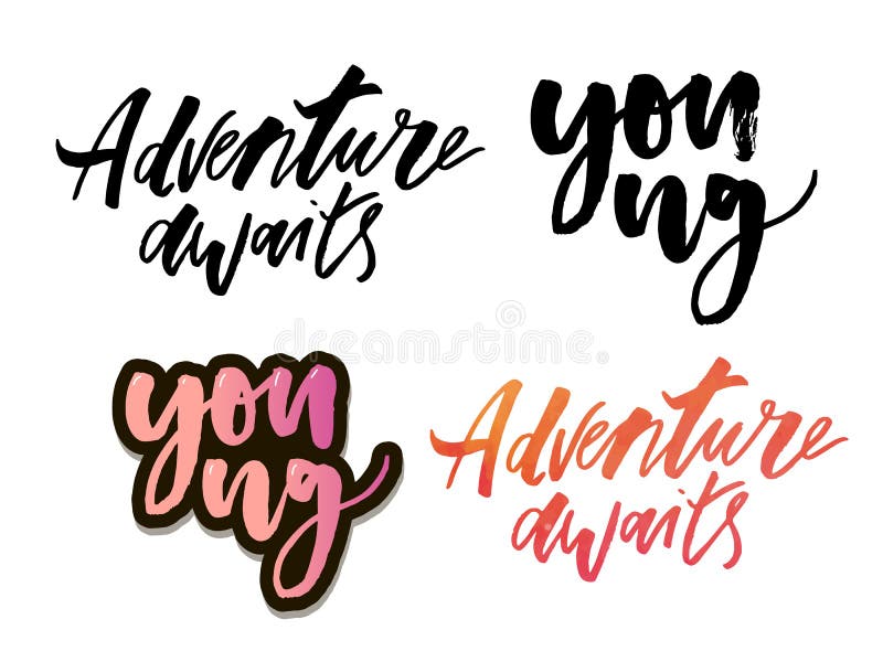 Set of adventure and travel vector hand drawn unique typography design element for greeting cards, decoration, prints and posters stock illustration Set of adventure and travel vector hand drawn unique typography design element for greeting cards, decoration, prints and posters stock illustration